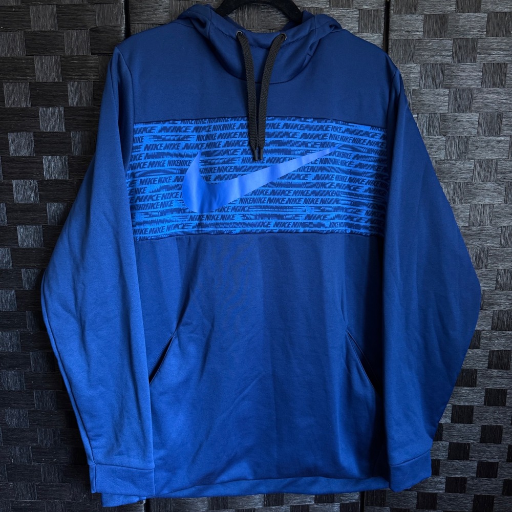 Nike Hoodie Men XL Blue Dri-FIT Graphic Pullover Swoosh Front Pocket BV2764-492